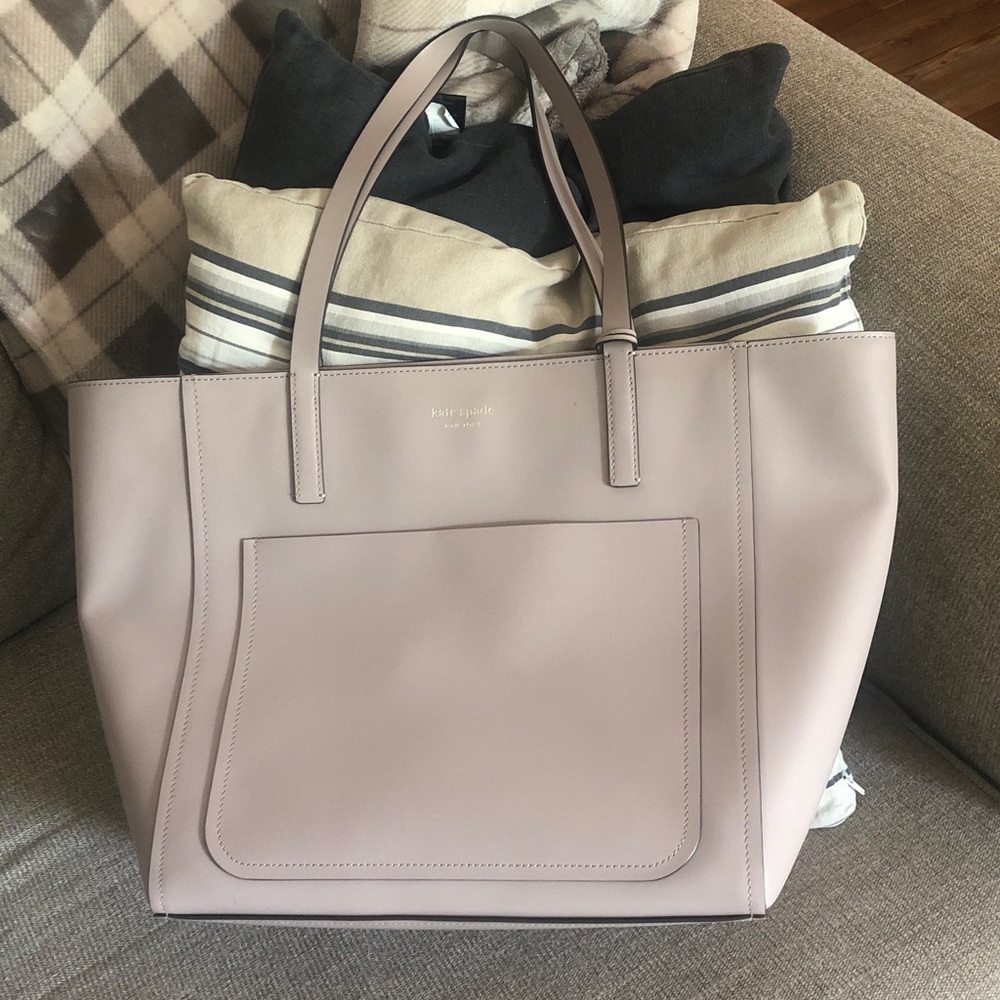 kate spade blush leather tote with front pocket